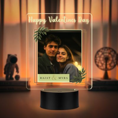 Personalized Happy Valentine's Day Photo Frame LED Lamp with Warm White Light with Black Base Valentine's Day Gift for Couples